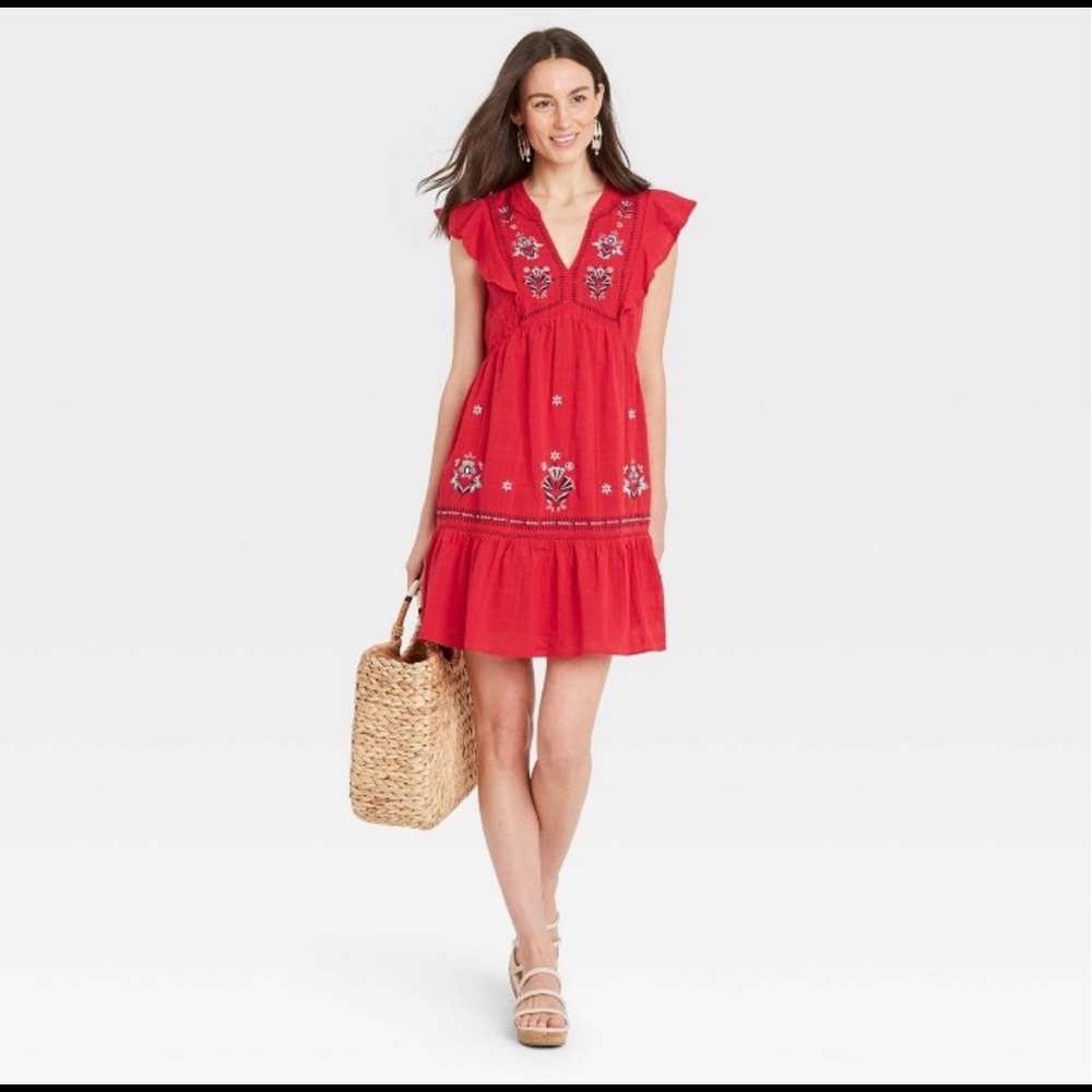 Universal Thread flutter sleeve embroidery dress